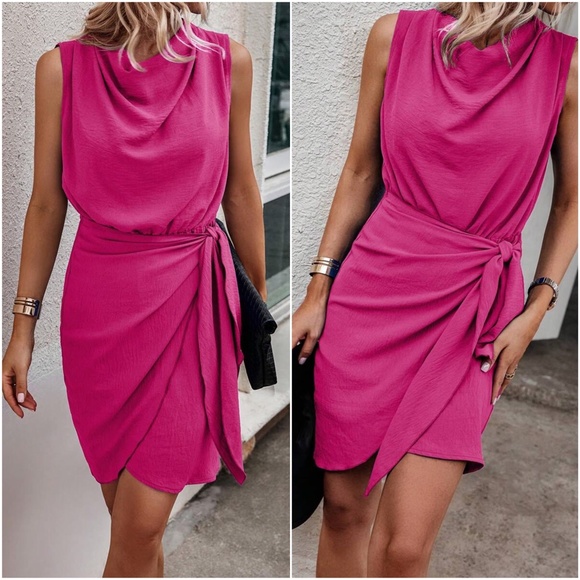 Luxe Sleeveless Drape Neck Mini Dress - Picture 3 of 8